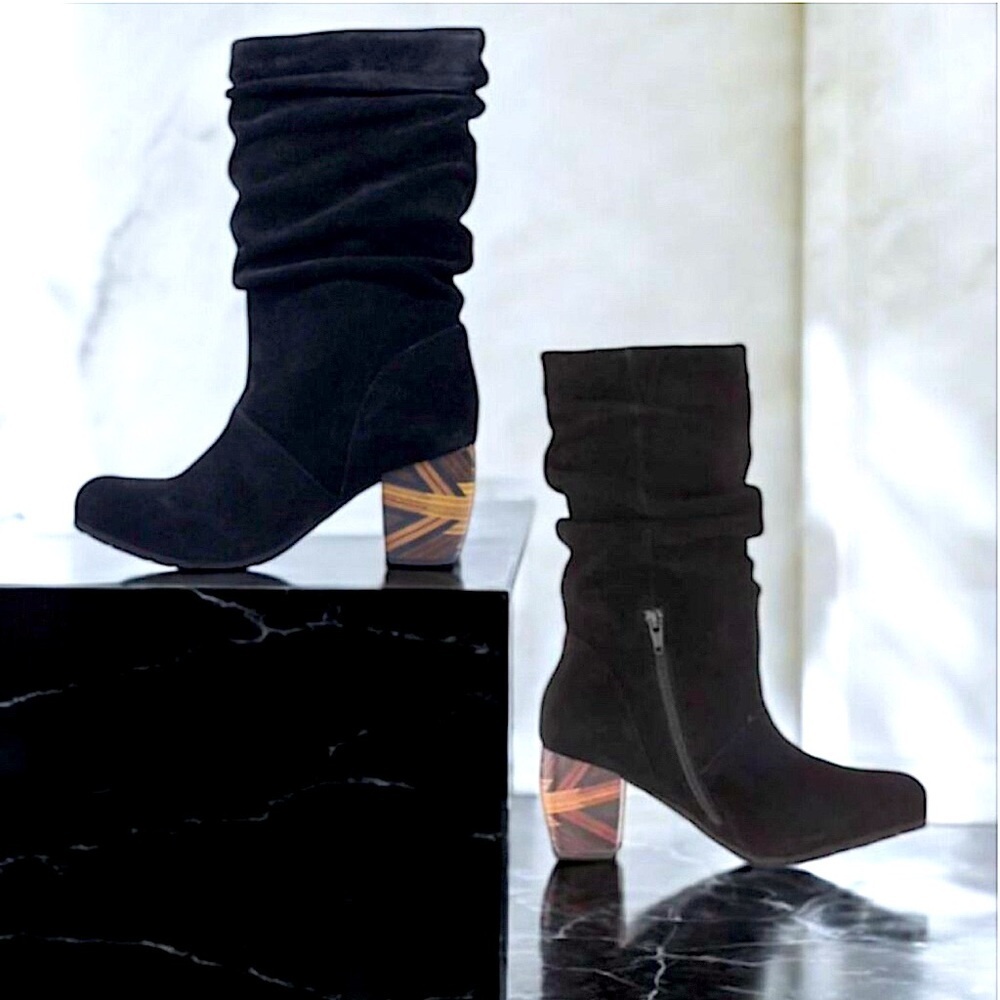 L'AMOUR DES PIEDS Rouched  Suede Black Leather Boots Size 7.5